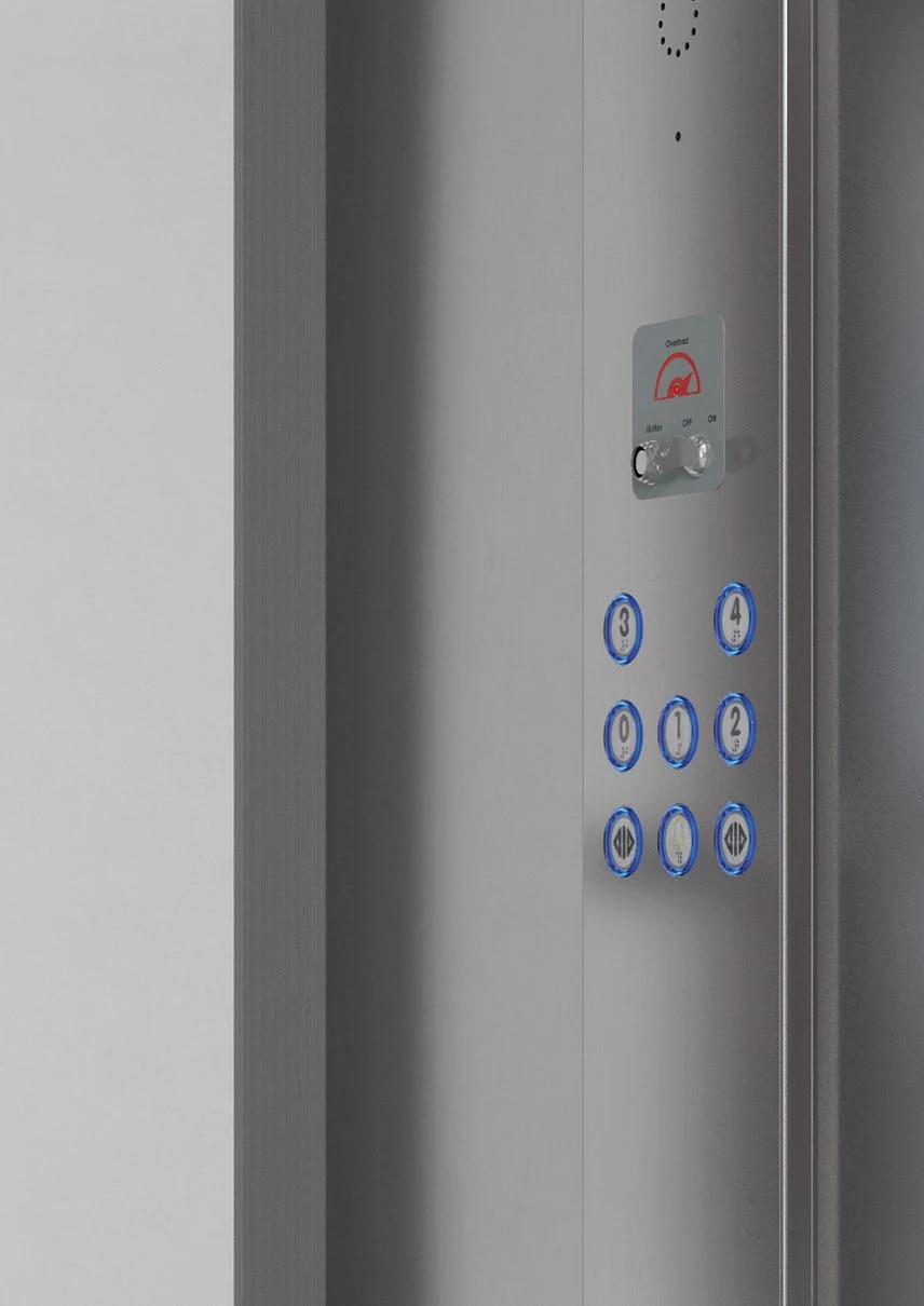 The Aritco 9000 cabin control panel, with backlit one-touch floor buttons
